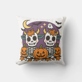 Cute Spooky Skeleton Cows Throw Pillow Kussen