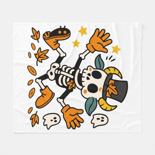 Cute Spooky Skeleton Goat Fleece Blanket (Voorkant (Horizontaal))