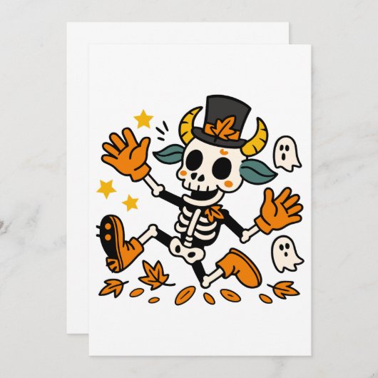 Cute Spooky Skeleton Goat with Top Hat Invitation Kaart (Voorkant / Achterkant)