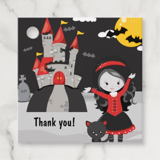 Cute Spooky Vampire Girl Halloween Kinder Bedankjes Labels (Voorkant)
