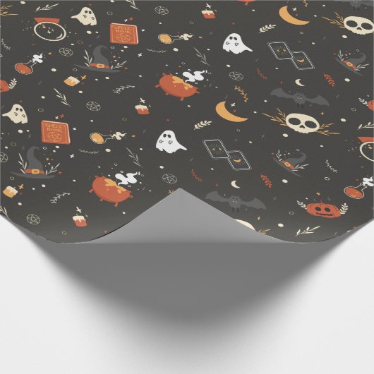 Cute Spooky Whimsical Halloween Pattern Achtergron Cadeaupapier (Hoek)