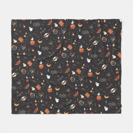 Cute Spooky Whimsical Halloween Pattern Achtergron Fleece Deken (Voorkant (Horizontaal))