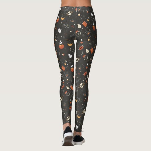 Cute Spooky Whimsical Halloween Pattern Achtergron Leggings (Achterkant)