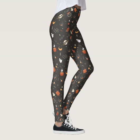 Cute Spooky Whimsical Halloween Pattern Achtergron Leggings (Rechts)