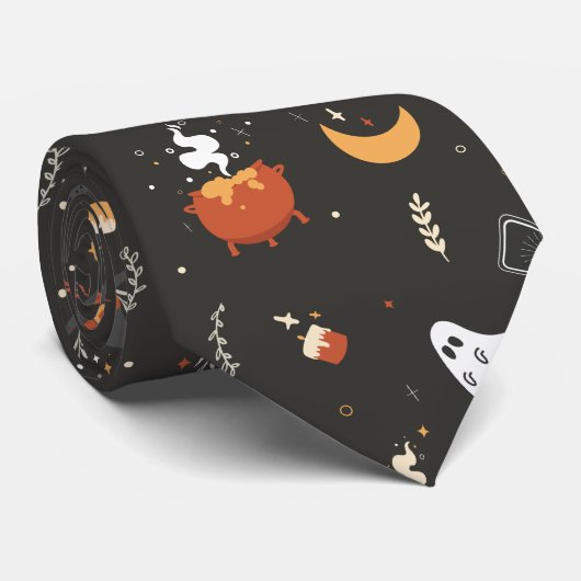 Cute Spooky Whimsical Halloween Pattern Achtergron Stropdas (Opgerold)