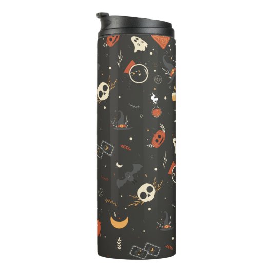 Cute Spooky Whimsical Halloween Pattern Achtergron Thermosbeker (Geroteerd rechts)