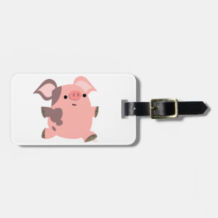 Cute Sporty Cartoon Pig Bagagelabel