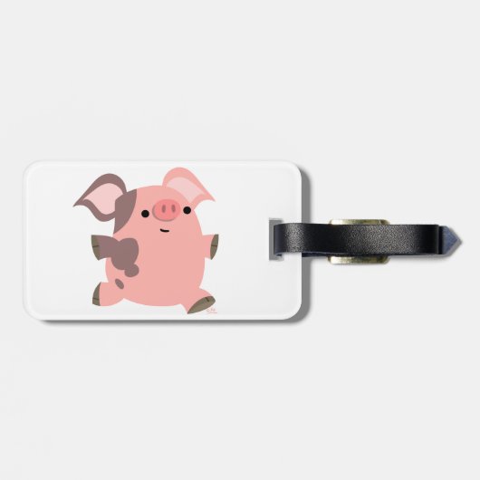 Cute Sporty Cartoon Pig Bagagelabel (Achterkant horizontaal)