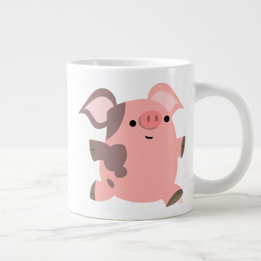 Cute Sporty Cartoon Pig Grote Koffiekop (Rechts)
