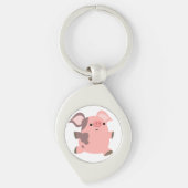 Cute Sporty Cartoon Pig Metal Sleutelhanger (Voorkant)