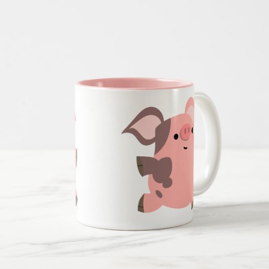 Cute Sporty Cartoon Pig Tweekleurige Koffiemok (Voorkant rechts)
