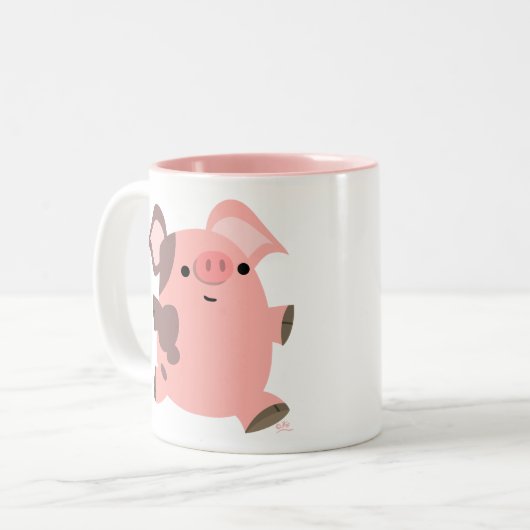 Cute Sporty Cartoon Pig Tweekleurige Koffiemok (Voorkant links)