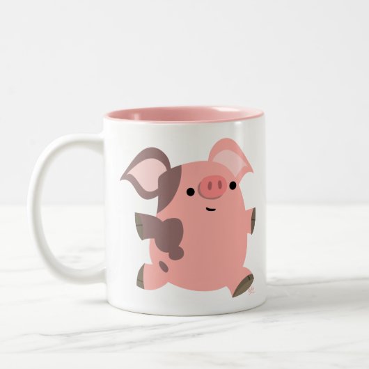 Cute Sporty Cartoon Pig Tweekleurige Koffiemok (Links)