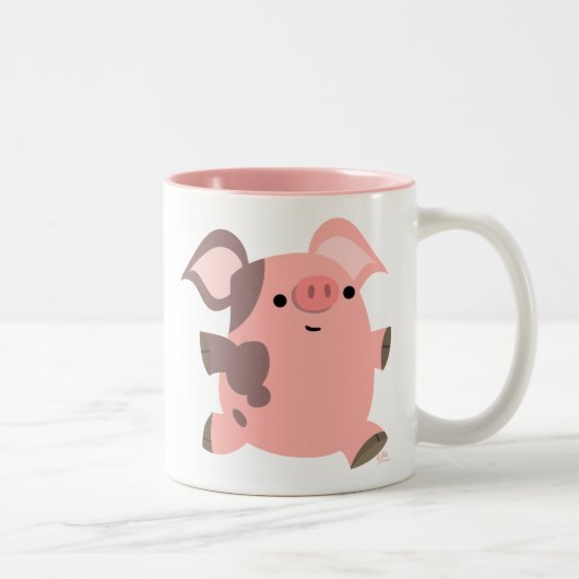 Cute Sporty Cartoon Pig Tweekleurige Koffiemok (Rechts)