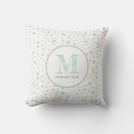 Cute Spots Deel Mint Geel Grijs Baby Monogram Kussen (Voorkant)