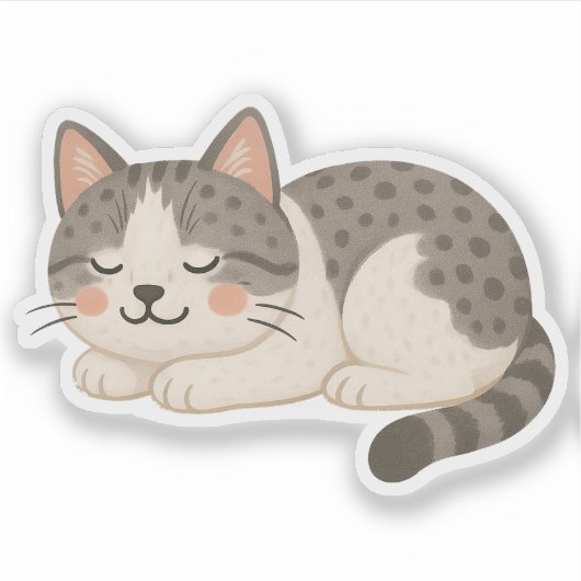 Cute Spotted Gray Tabby Cat Sleeping Sticker (Voorkant)
