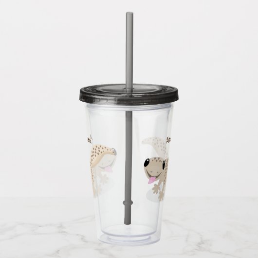 Cute spotted tan gecko cartoon illustration acryl drinkbeker (Rechts)