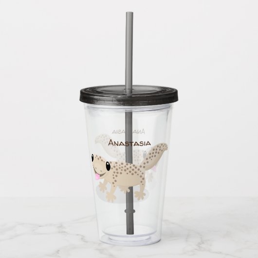 Cute spotted tan gecko cartoon illustration acryl drinkbeker (Voorkant)