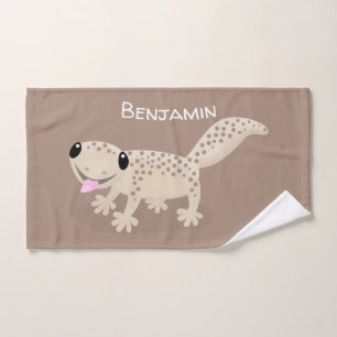 Cute spotted tan gecko cartoon illustration bad handdoek