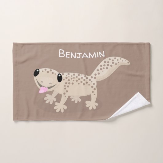 Cute spotted tan gecko cartoon illustration bad handdoek (Handdoek)