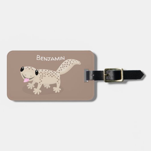 Cute spotted tan gecko cartoon illustration bagagelabel (Voorkant horizontaal)