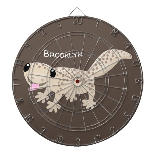 Cute spotted tan gecko cartoon illustration dartbord (Voorkant)