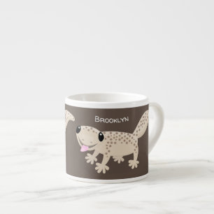 Cute spotted tan gecko cartoon illustration espresso kop