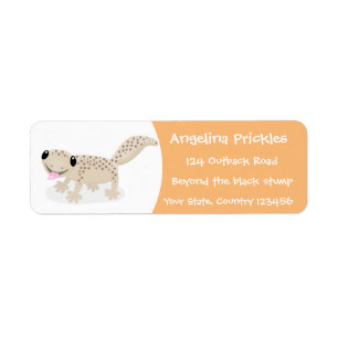 Cute spotted tan gecko cartoon illustration etiket
