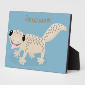 Cute spotted tan gecko cartoon illustration fotoplaat (Zijkant)