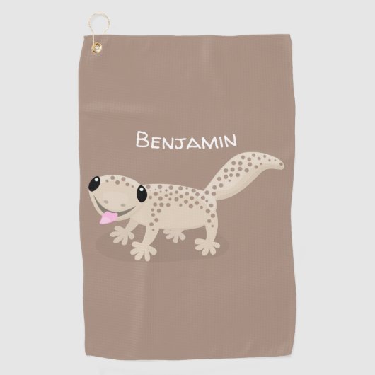 Cute spotted tan gecko cartoon illustration golfhanddoek (Voorkant)