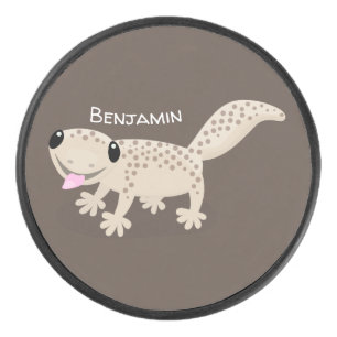 Cute spotted tan gecko cartoon illustration hockey puck