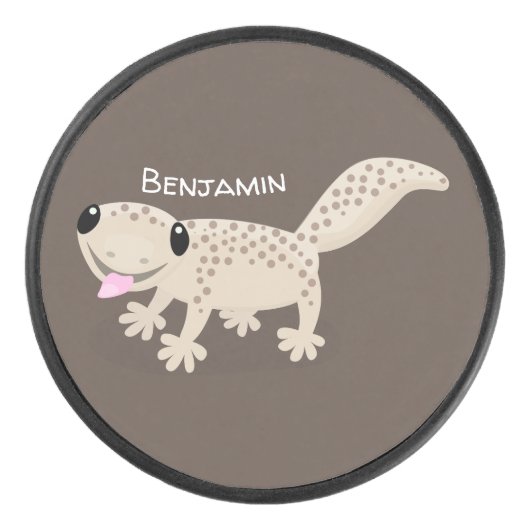 Cute spotted tan gecko cartoon illustration hockey puck (Voorkant)