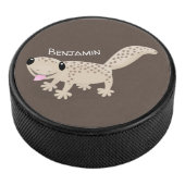 Cute spotted tan gecko cartoon illustration hockey puck (3/4)