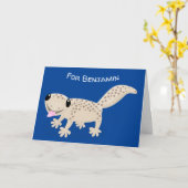 Cute spotted tan gecko cartoon illustration kaart (Gele Bloem)