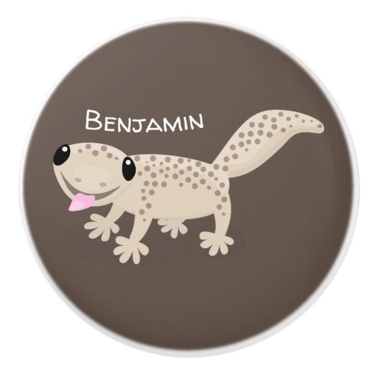 Cute spotted tan gecko cartoon illustration keramische knop (Voorkant)
