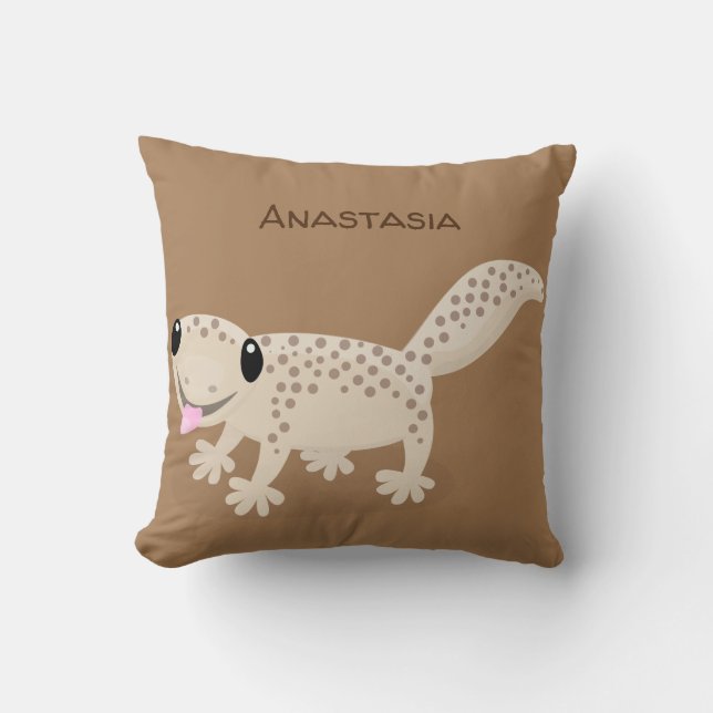 Cute spotted tan gecko cartoon illustration kussen (Voorkant)