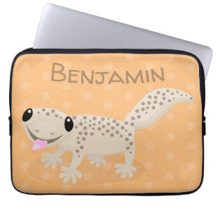 Cute spotted tan gecko cartoon illustration laptop sleeve