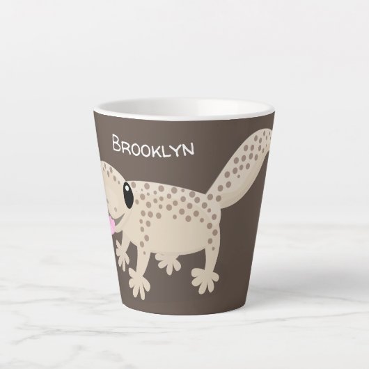 Cute spotted tan gecko cartoon illustration latte mok (Voorkant)