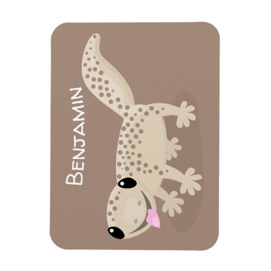 Cute spotted tan gecko cartoon illustration magneet (Verticaal)
