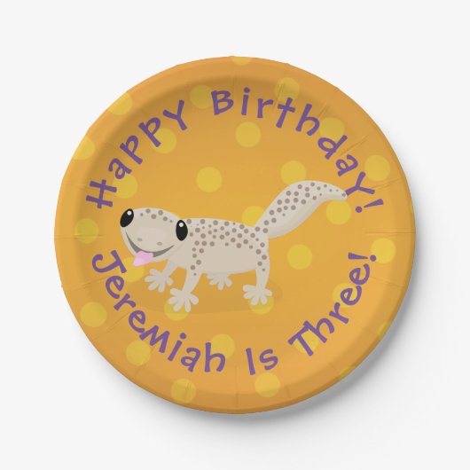 Cute spotted tan gecko cartoon illustration papieren bordje (Voorkant)