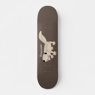 Cute spotted tan gecko cartoon illustration persoonlijk skateboard