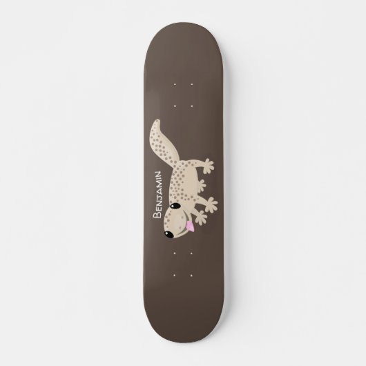 Cute spotted tan gecko cartoon illustration persoonlijk skateboard (Voorkant)