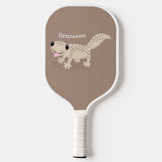 Cute spotted tan gecko cartoon illustration pickleball paddle (Achterkant)