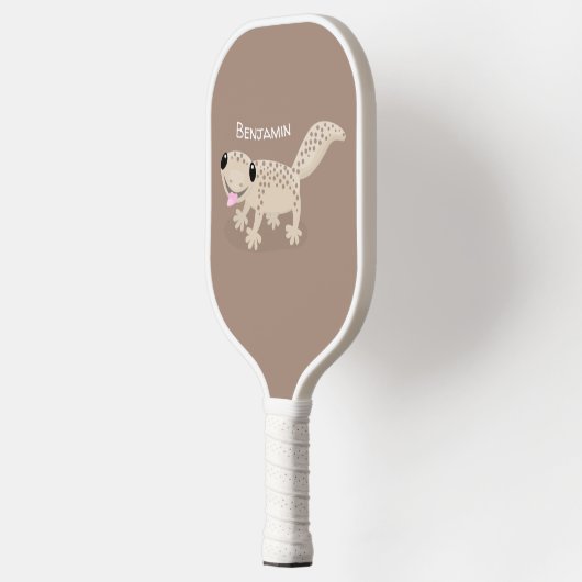 Cute spotted tan gecko cartoon illustration pickleball paddle (Links)
