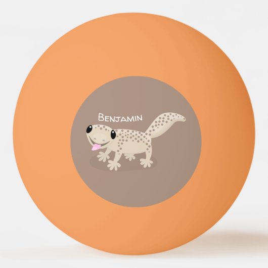 Cute spotted tan gecko cartoon illustration pingpongbal (Voorkant)