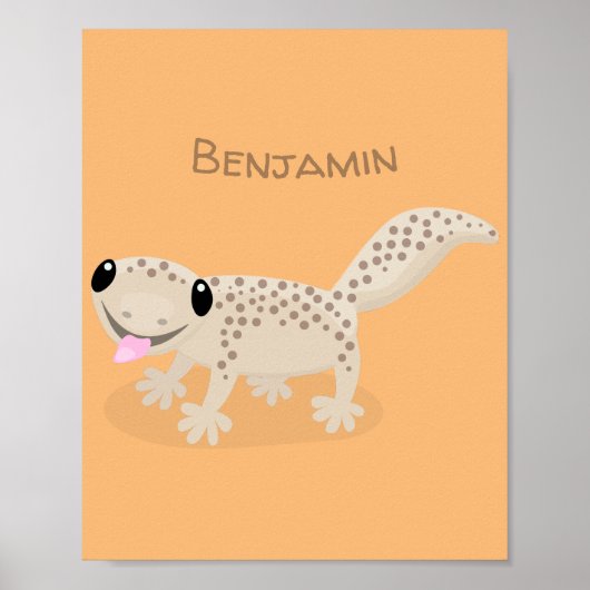Cute spotted tan gecko cartoon illustration poster (Voorkant)