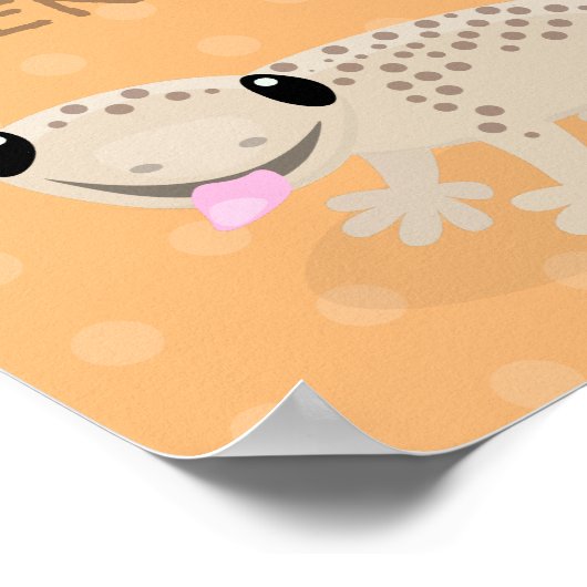 Cute spotted tan gecko cartoon illustration poster (Hoek)