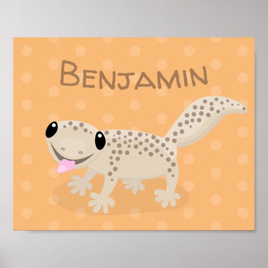 Cute spotted tan gecko cartoon illustration poster (Voorkant)