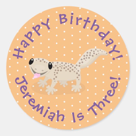 Cute spotted tan gecko cartoon illustration ronde sticker (Voorkant)