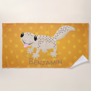 Cute spotted tan gecko cartoon illustration strandlaken